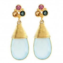 Aqua chalcy Tourmaline Earrings Silver 925